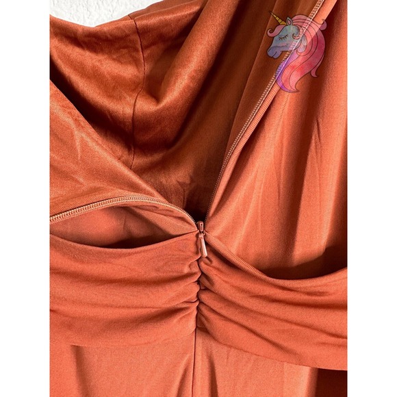 Mac Duggal 26581 Brick Jersey One Shoulder Belted Trumpet Gown Size 8 MSRP $298 - Picture 11 of 12